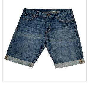 H&M Mens Low Waist Blue Denim Burnuda Cuffed Shorts Size 36
